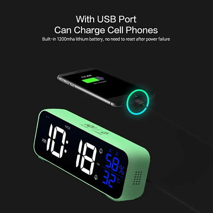 Music LED Digital Alarm Clock Voice Control Temperature Humidity Display Desktop Clocks Home Table Decoration Built-in 1200mAh