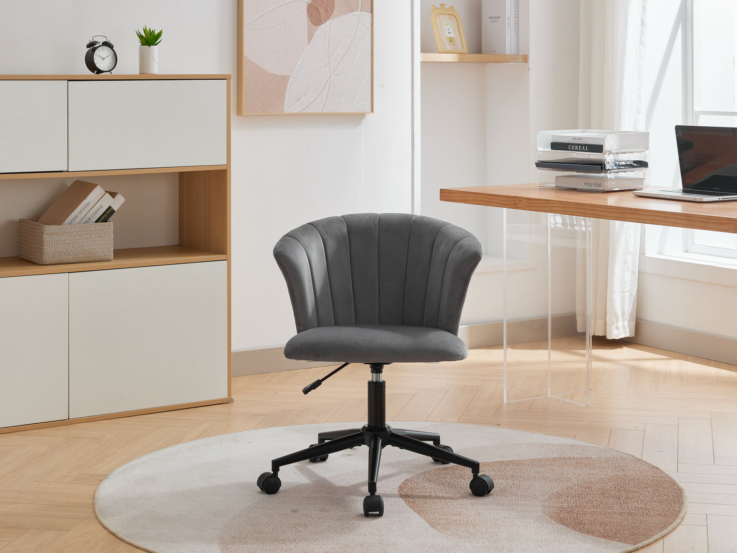 Home Office Chair, Velvet Fabric Swivel Flower Shape Computer Desk Chair for Home Office or Bedroom