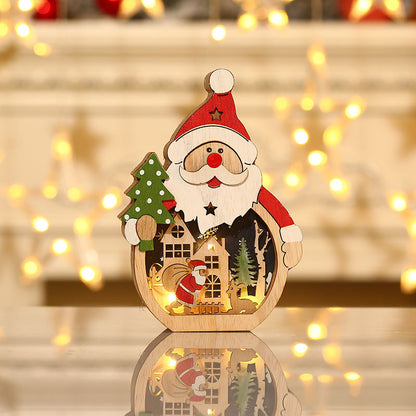 Christmas decorations, illuminated Santa Claus wooden ornaments, hotel window displays, Christmas gifts