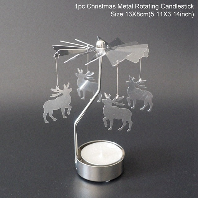 Metal Candlestick Merry Christmas Table Decor For Home Rotating Elk Angel Christmas Ornament Navidad Xmas Craft