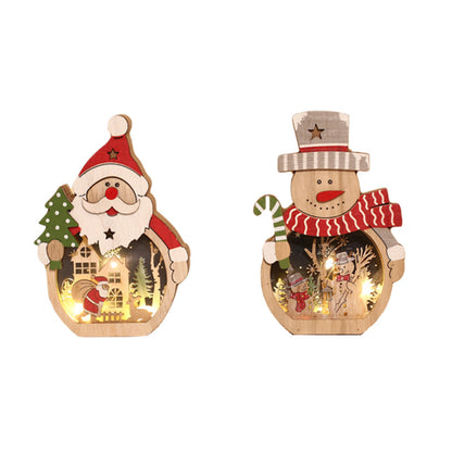 Christmas decorations, illuminated Santa Claus wooden ornaments, hotel window displays, Christmas gifts