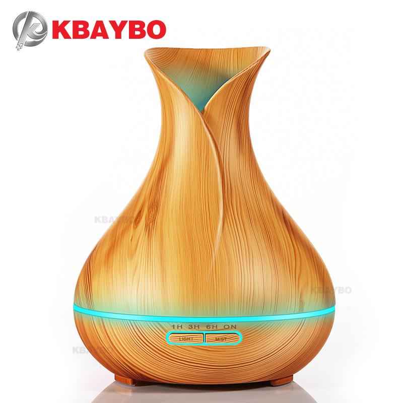 400ml Aroma Essential Oil Diffuser Ultrasonic Air Humidifier with Wood Grain 7 Color Changing LED Lights for Office Home