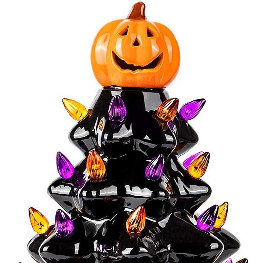 Halloween Black 30cm Luminous Tree With Pumpkin Top Halloween Tree Decoration