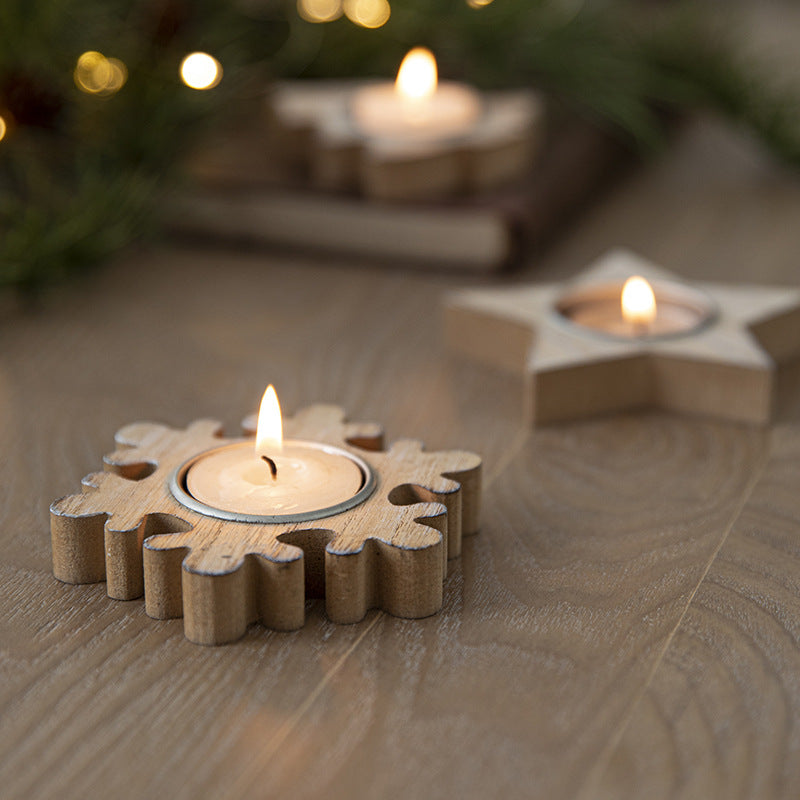 Christmas Nordic style wooden snowflake candle holder showcase, desktop decoration, ornaments, scene scenery