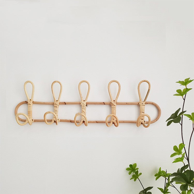 Vintage rattan woven coat hook simple wall hanging hook decorative coat hook entrance hanging clothes hook