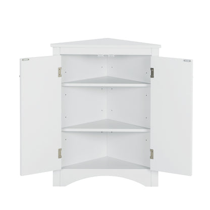 White Triangle Bathroom Storage Cabinet with Adjustable Shelves, Freestanding Floor Cabinet for Home Kitchen