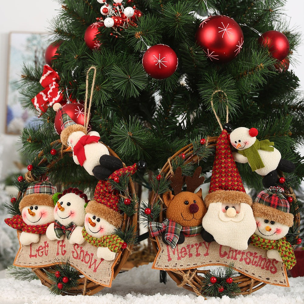 Elderly snowman elk vine circle pendant vine garland pendant door hanging wall decoration