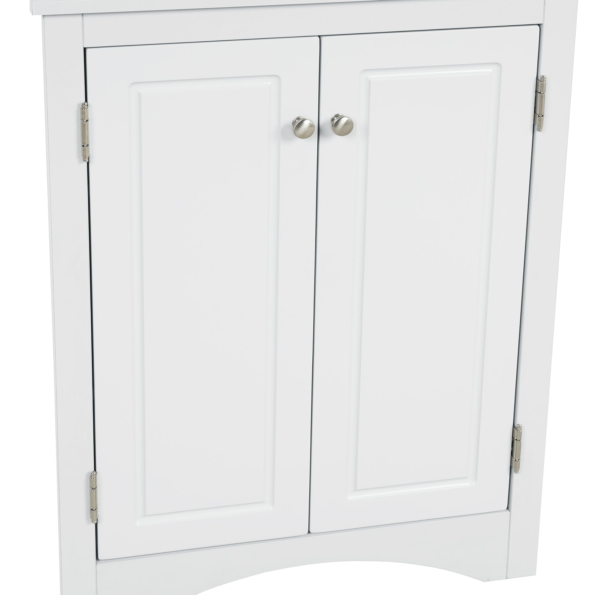 White Triangle Bathroom Storage Cabinet with Adjustable Shelves, Freestanding Floor Cabinet for Home Kitchen