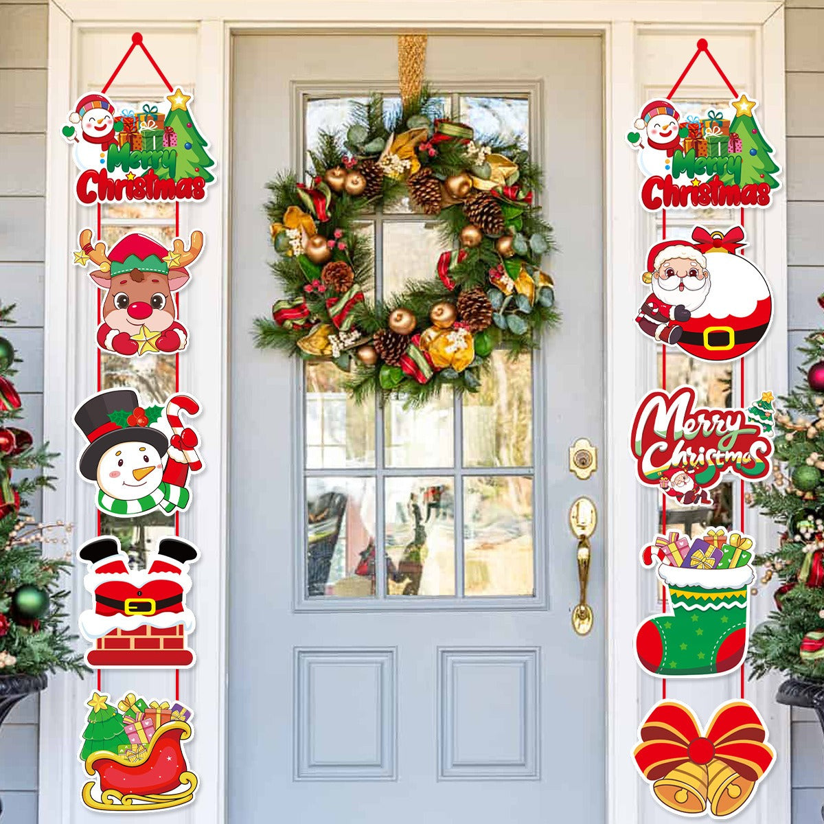 Christmas Door Hanging Festival Decoration Couplets Santa Claus Snowman Door Curtain Hanging Party Supplies