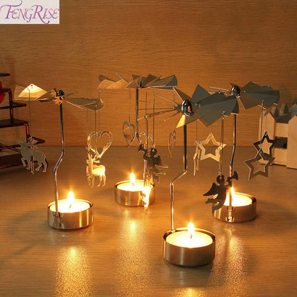 Metal Candlestick Merry Christmas Table Decor For Home Rotating Elk Angel Christmas Ornament Navidad Xmas Craft