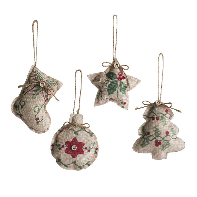 Christmas linen pendant decorations, fabric Christmas socks, Christmas balls, Christmas tree decorations, scene arrangement