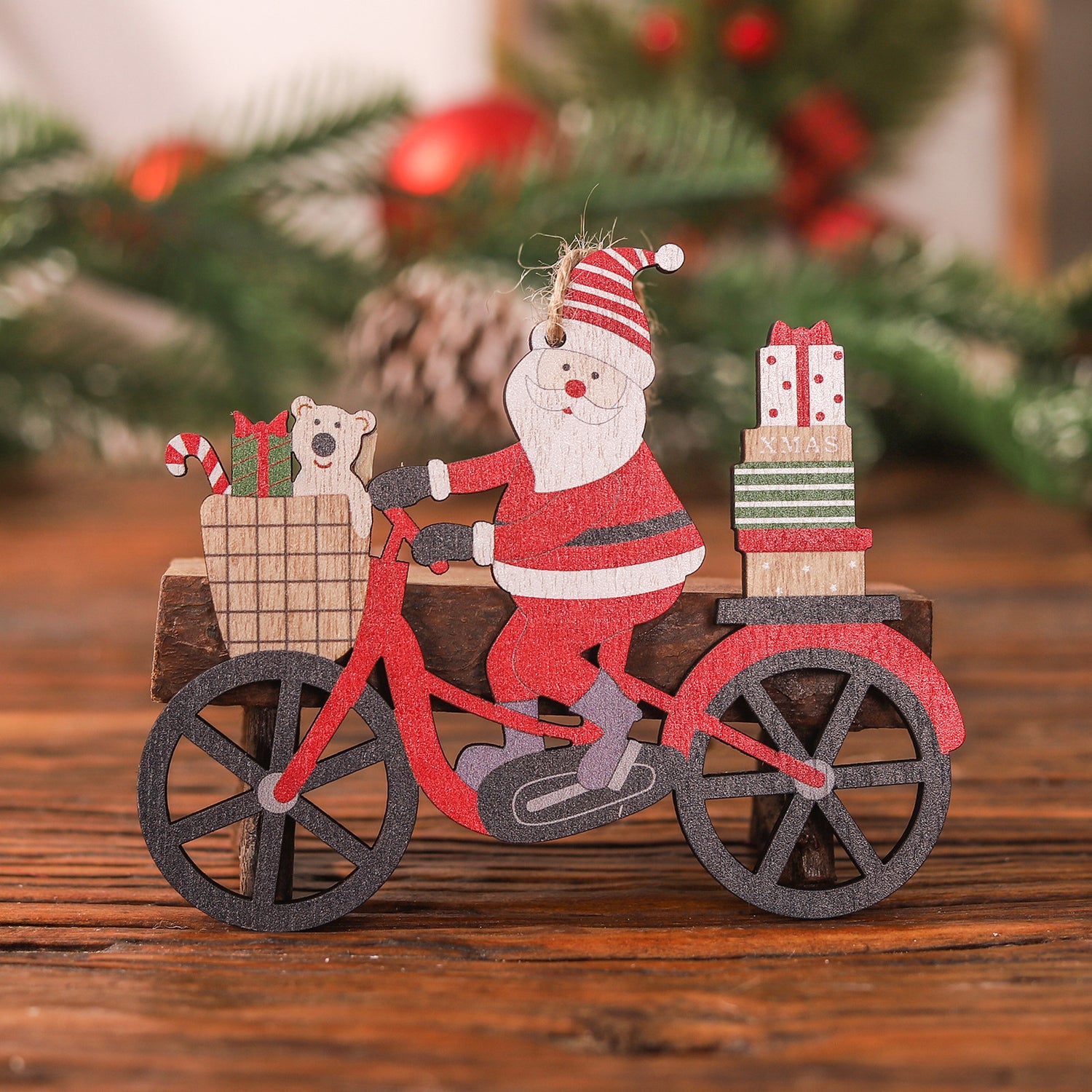 Christmas decoration gift new wooden bicycle figurine pendant cartoon deer cart hanging decoration Christmas tree accessories