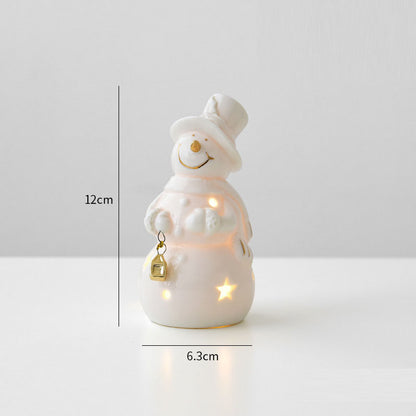 Christmas Gift Ceramic Christmas Snowman Car Desktop Home Decor Small Scene Decoration Props