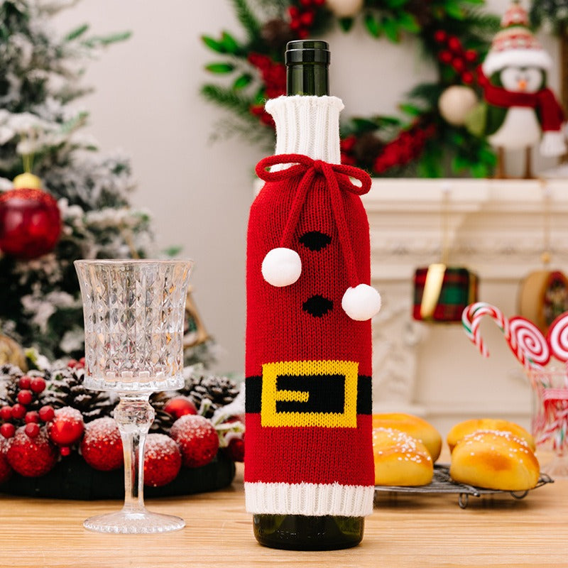 New Christmas Decorative Products Knitted Wine Bottle Set Woolen Champagne Wine Set Christmas Snowflake Wine Set