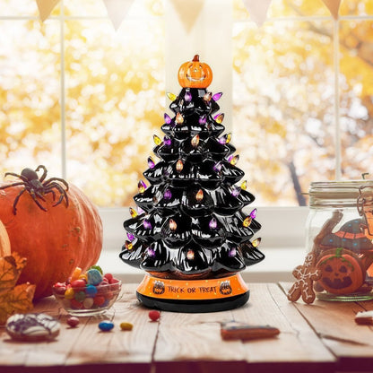 Halloween Black 30cm Luminous Tree With Pumpkin Top Halloween Tree Decoration