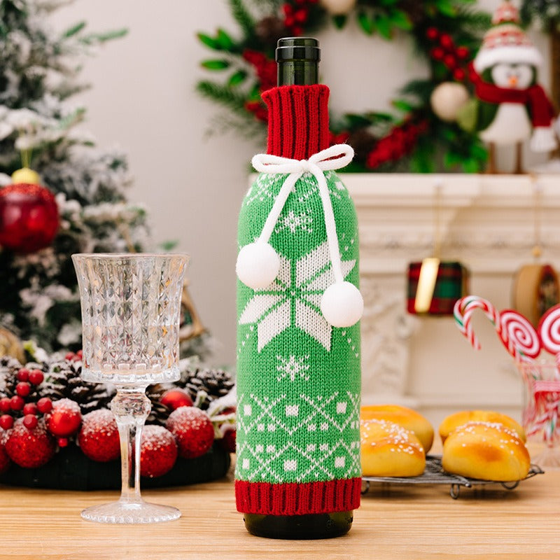 New Christmas Decorative Products Knitted Wine Bottle Set Woolen Champagne Wine Set Christmas Snowflake Wine Set