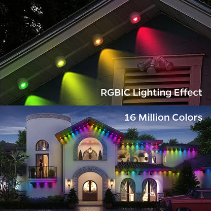 100FT 60 LED Permanent Outdoor Eaves LED Lights Waterproof RGB String Lights DIY Scene Christmas Birthday Holiday Party Lighting