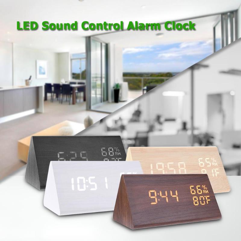 LED Alarm Clocks Sound Control Digital Clock Thermometer Timer Calendar Display Electronic Table Clock Home Decor