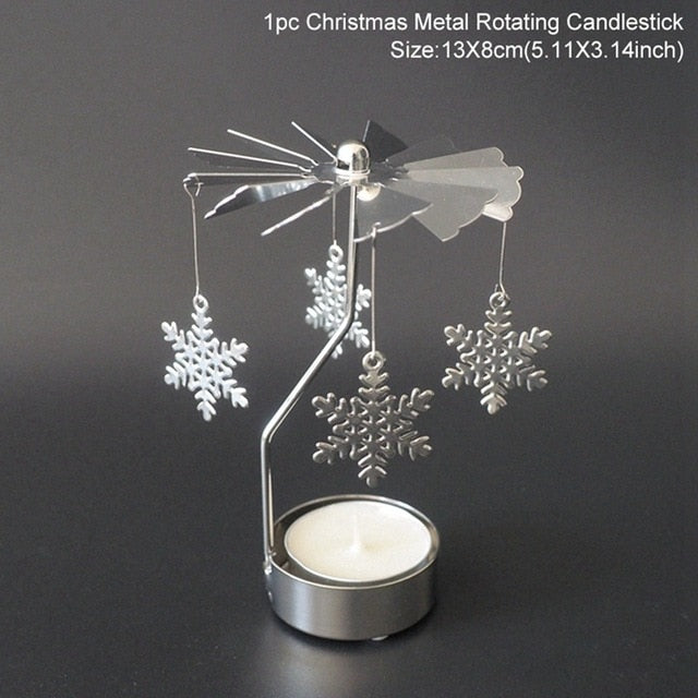 Metal Candlestick Merry Christmas Table Decor For Home Rotating Elk Angel Christmas Ornament Navidad Xmas Craft