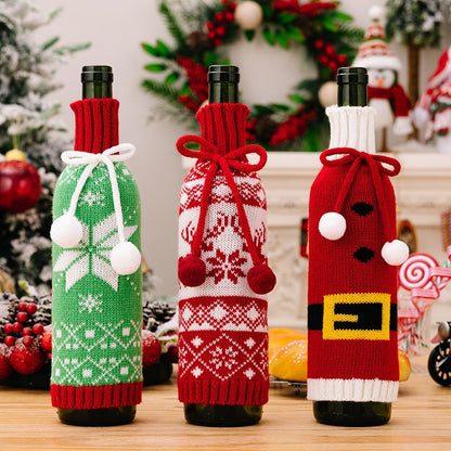 New Christmas Decorative Products Knitted Wine Bottle Set Woolen Champagne Wine Set Christmas Snowflake Wine Set