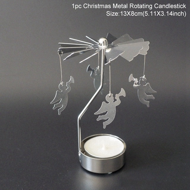 Metal Candlestick Merry Christmas Table Decor For Home Rotating Elk Angel Christmas Ornament Navidad Xmas Craft