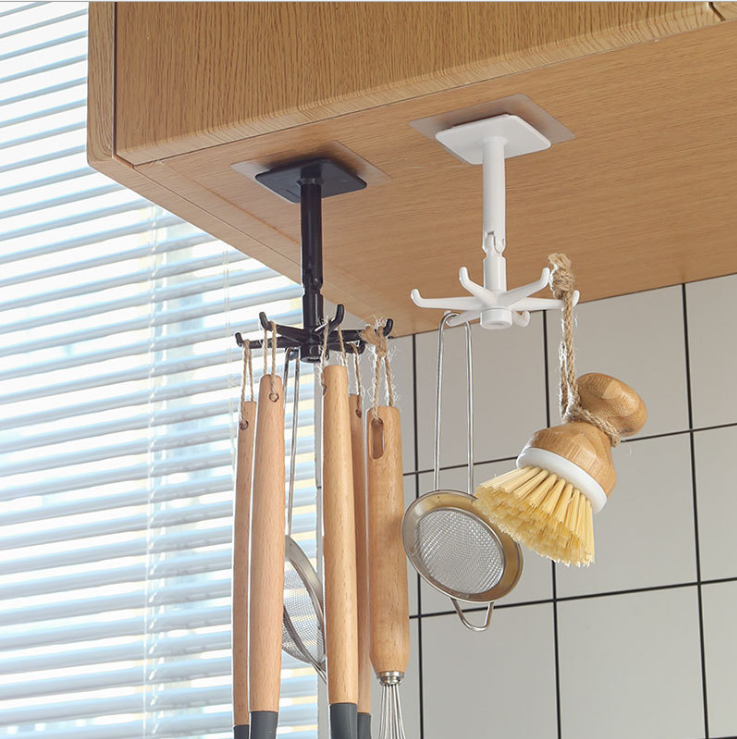 360 Degrees Rotated Kitchen Hooks Self Adhesive 6 Hooks Home Wall Door Hook Handbag Clothes Ties Bag Hanger Hanging Rack