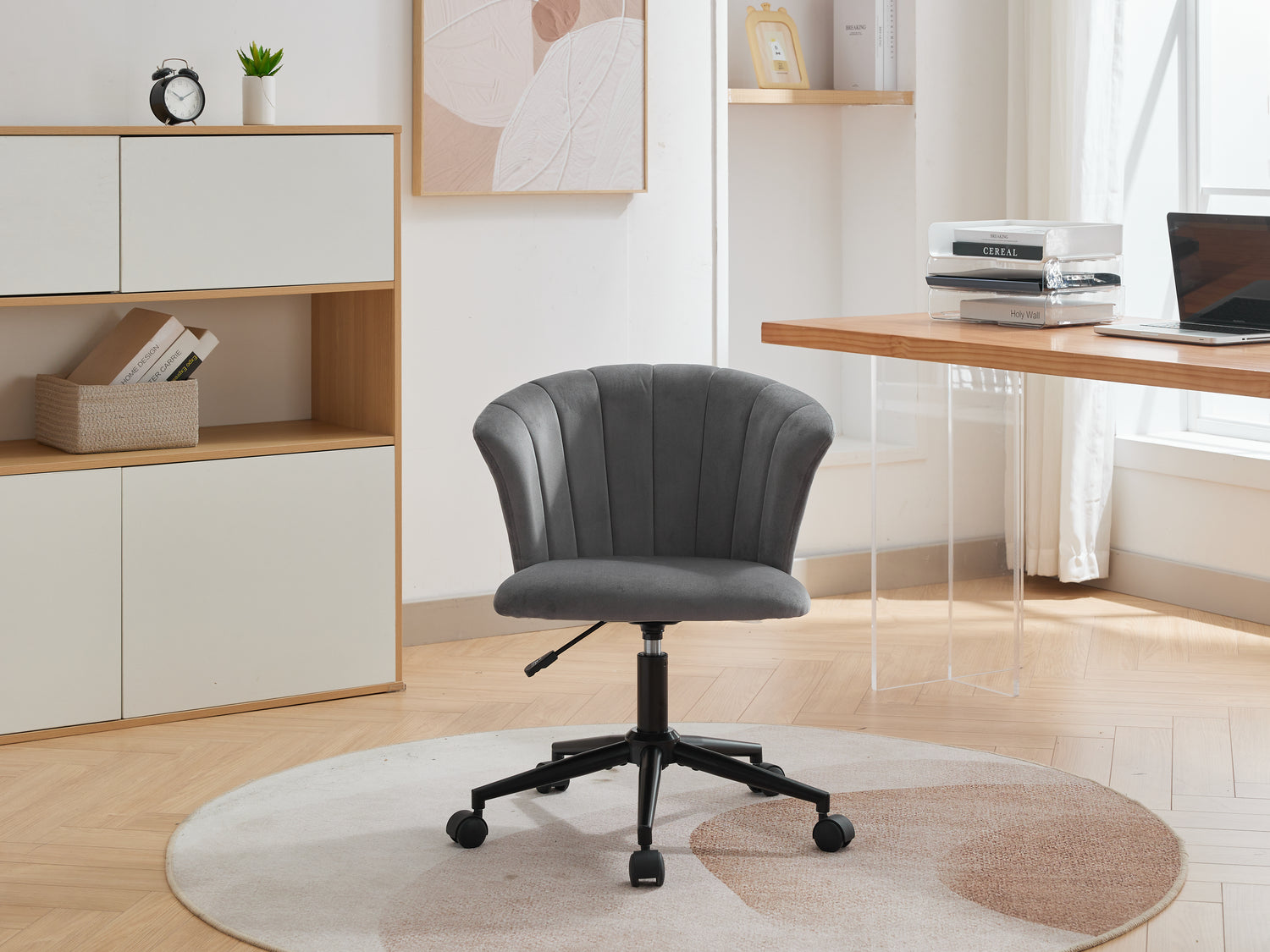 Home Office Chair, Velvet Fabric Swivel Flower Shape Computer Desk Chair for Home Office or Bedroom