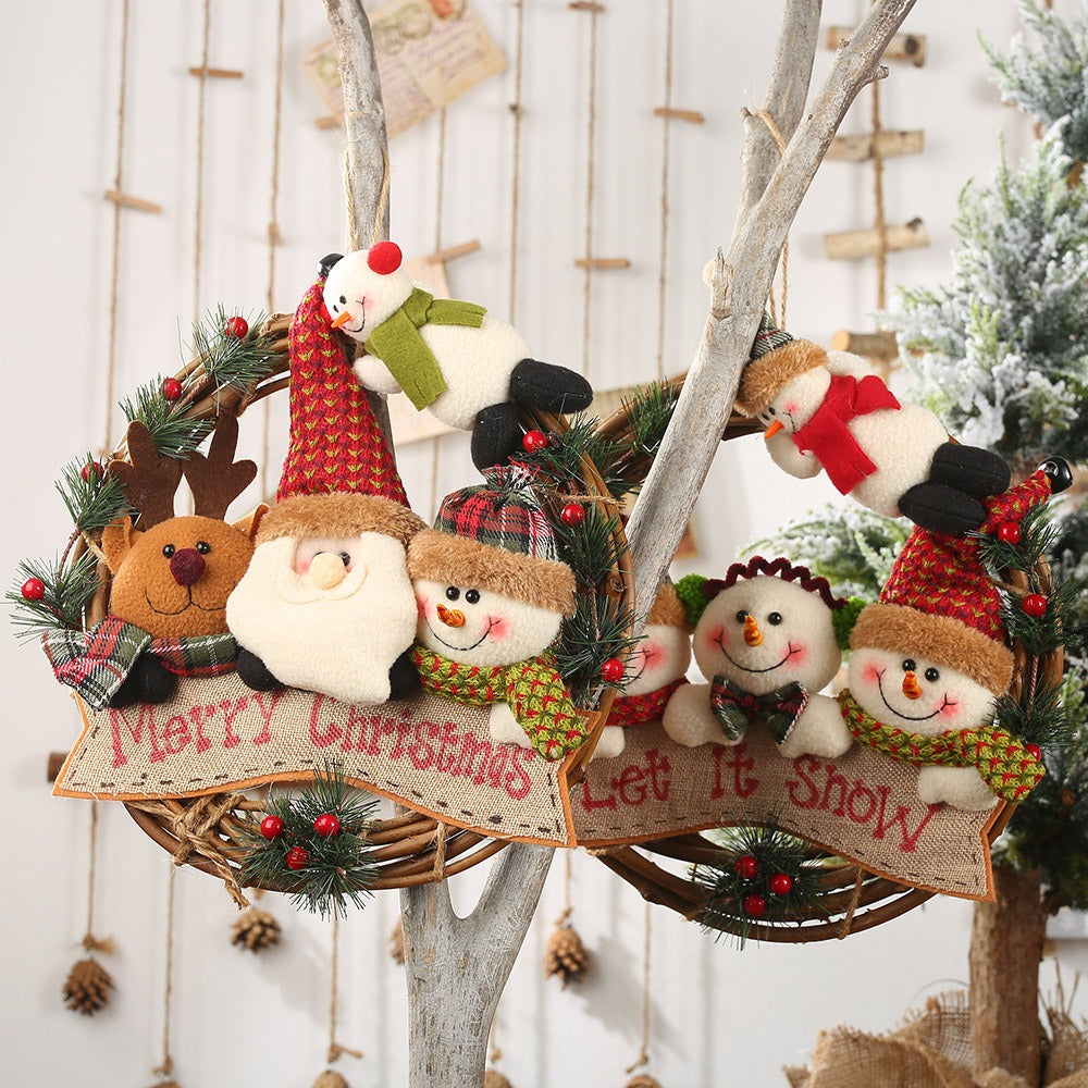 Elderly snowman elk vine circle pendant vine garland pendant door hanging wall decoration