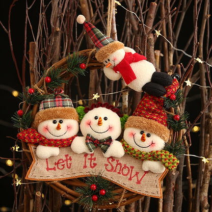 Elderly snowman elk vine circle pendant vine garland pendant door hanging wall decoration