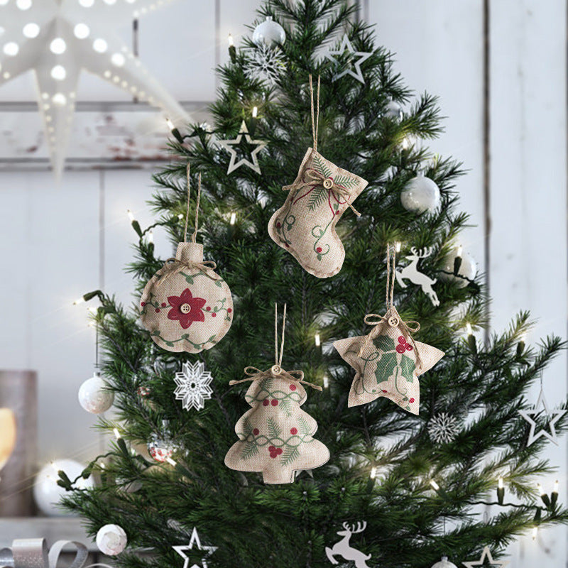 Christmas linen pendant decorations, fabric Christmas socks, Christmas balls, Christmas tree decorations, scene arrangement