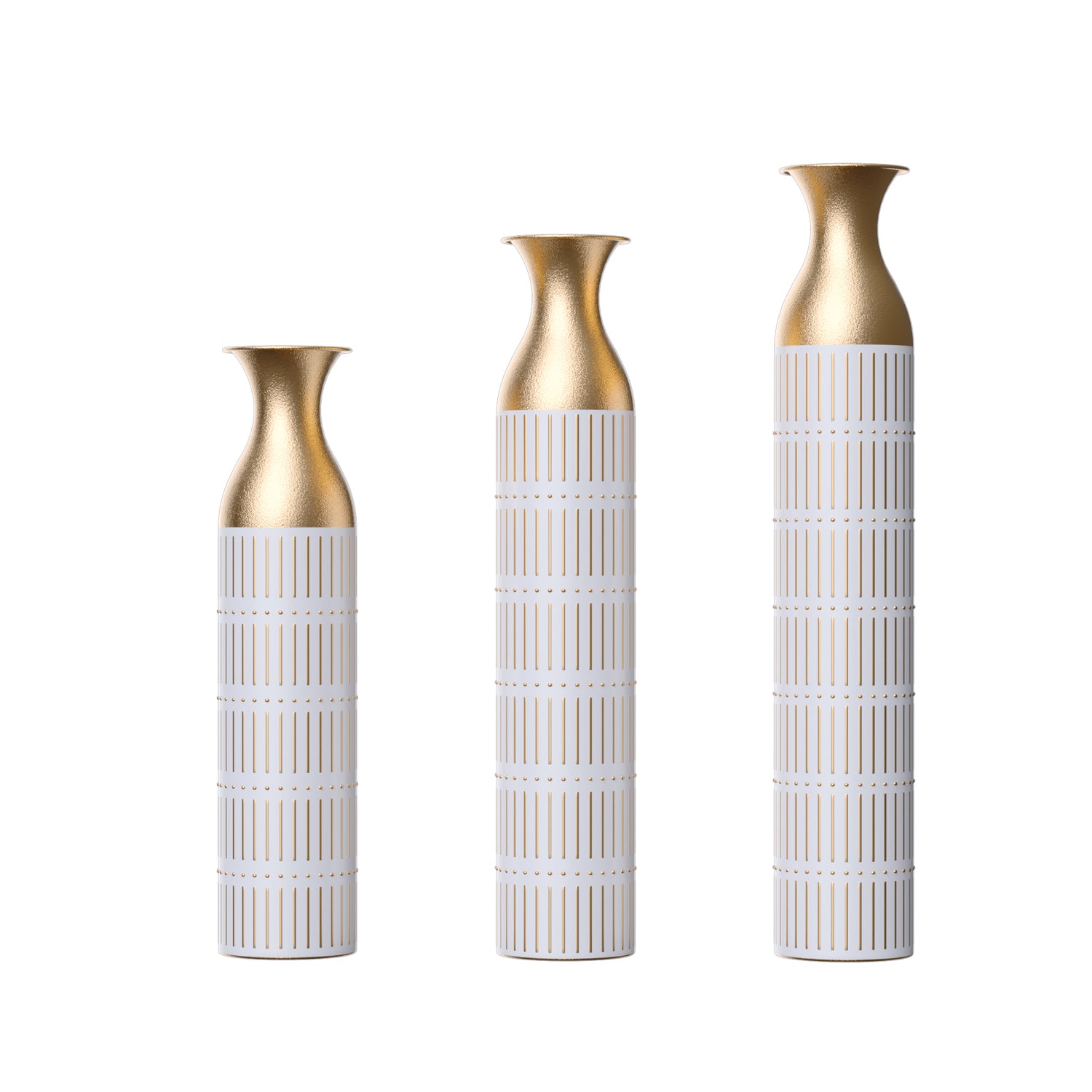 A set of 3 gorgeous white metal vases for home decoration, large glass metal vases 24 inches/28.7 inches/33.5 inches high