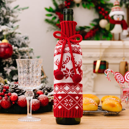 New Christmas Decorative Products Knitted Wine Bottle Set Woolen Champagne Wine Set Christmas Snowflake Wine Set