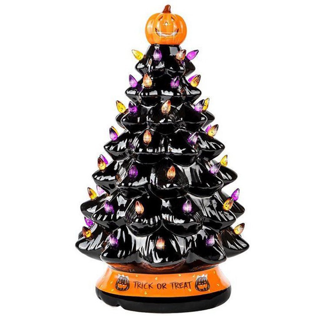 Halloween Black 30cm Luminous Tree With Pumpkin Top Halloween Tree Decoration