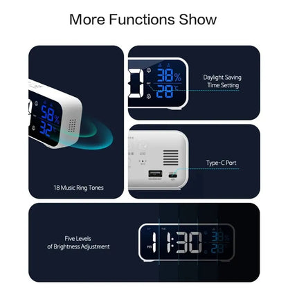 Music LED Digital Alarm Clock Voice Control Temperature Humidity Display Desktop Clocks Home Table Decoration Built-in 1200mAh