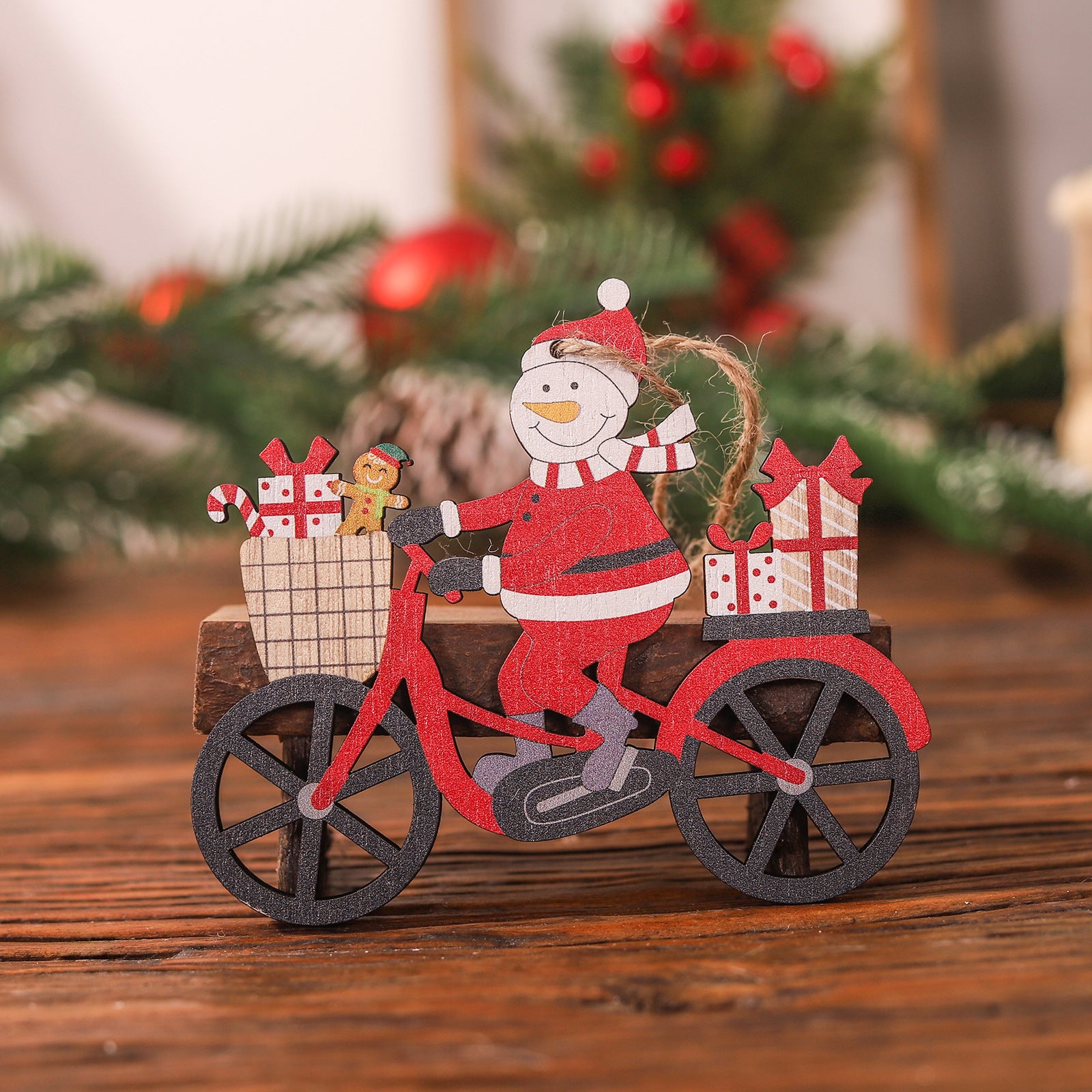 Christmas decoration gift new wooden bicycle figurine pendant cartoon deer cart hanging decoration Christmas tree accessories