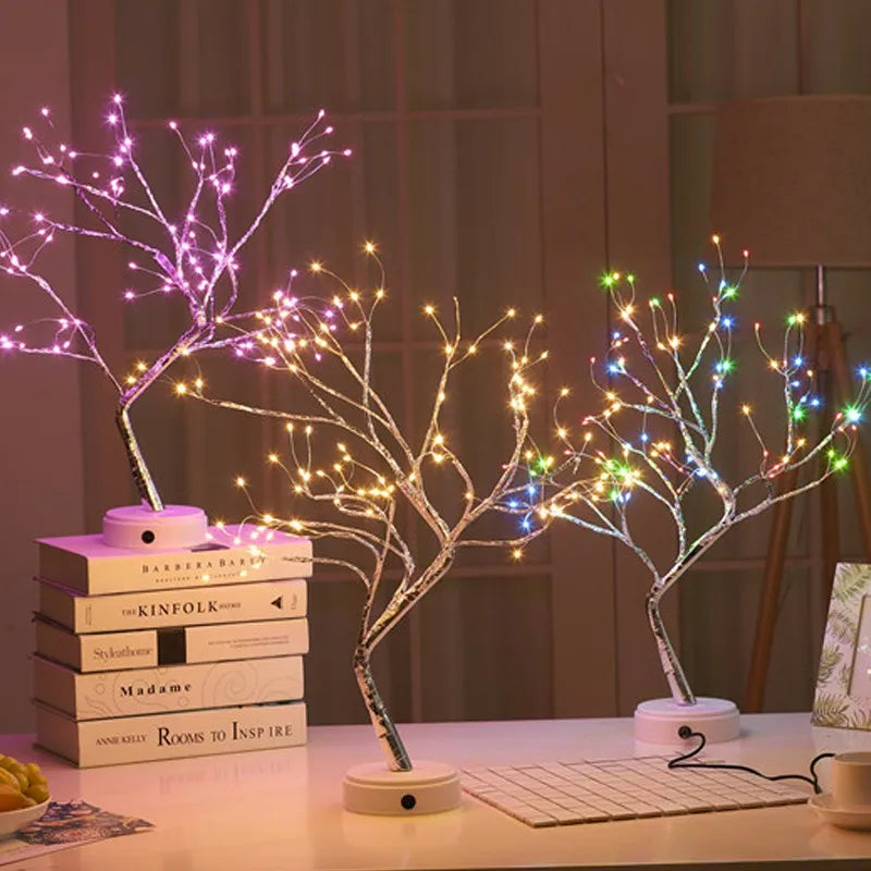 LED Night Light Mini Tree Copper Wire Garland Lamp For Home Bedroom Decor